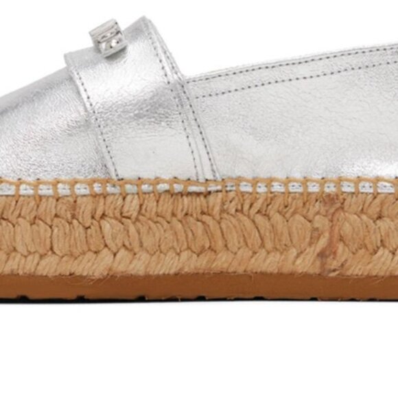 MOSCHINO SILVER MINI LETTERING LAMINATED ESPADRILLES - Picture 3 of 4